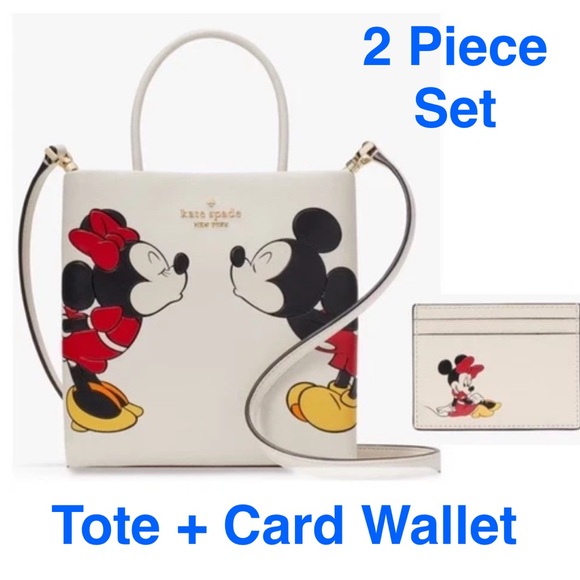 Kate Spade BAG + WALLET SET NWT Crossbody Tote &Card Holder Disney Mickey Minnie - Picture 1 of 13